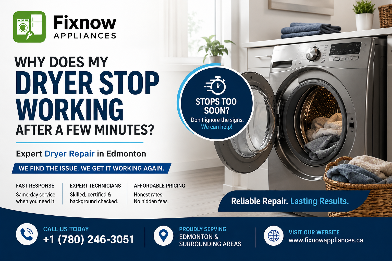Why Does My Dryer Stop Working After a Few Minutes? | FixNow Appliances